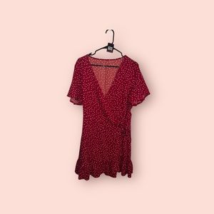 L red & white polka dot wrap dress